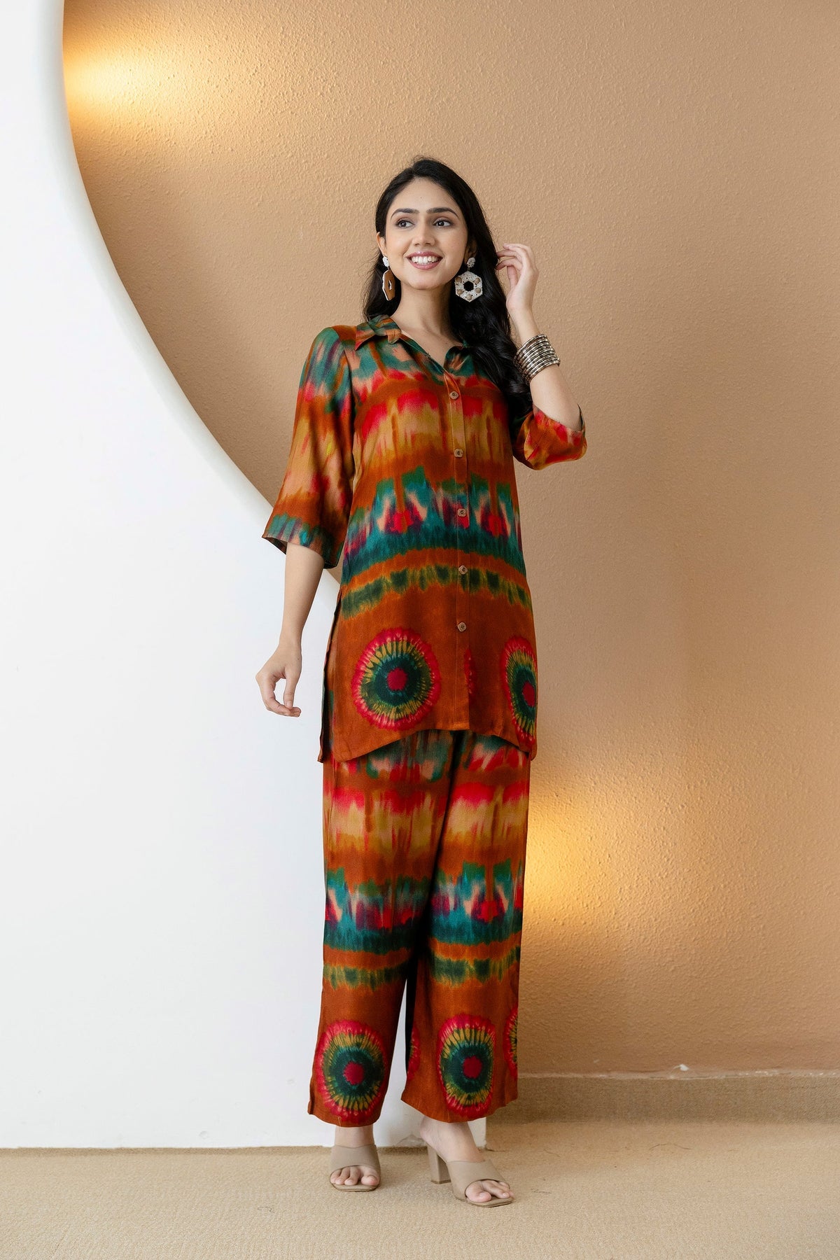 Vibrant Ethnic Co-Ord Set, Orange - Hiral Fashion | Grocsy