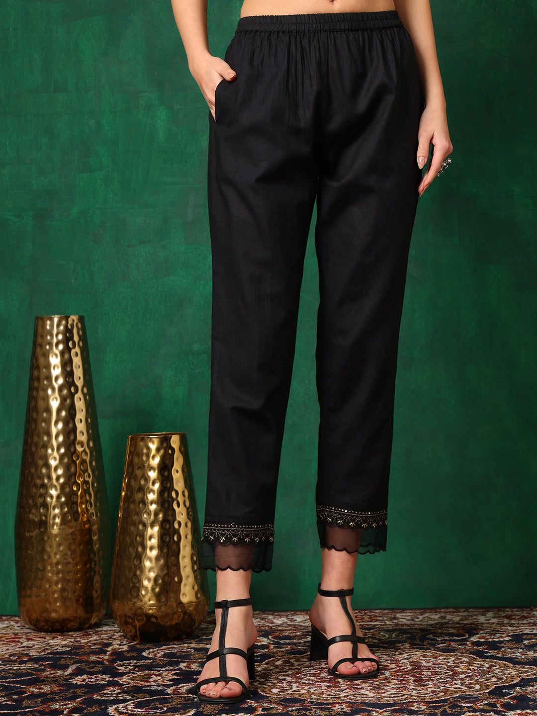 Embroidered Chikankari Kurta With Pant & Printed Dupatta, Black - Hiral Fashion | Grocsy
