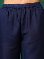 Applique Placement Embroidered Kurta With Pant & Dupatta, Navy Blue - Hiral Fashion | Grocsy