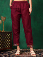 Applique Placement Embroidered Kurta With Pant & Dupatta, Wine - Hiral Fashion | Grocsy