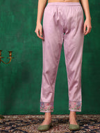 Embroidered Chikankari Kurta With Pant & Dupatta, Lavender - Hiral Fashion | Grocsy