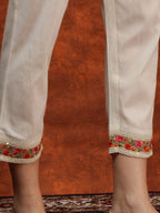 Chikankari & Embroidered Kurta With Pant & Floral Printed Dupatta, Cream - Hiral Fashion | Grocsy