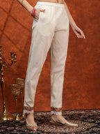 Hand Embroidered & Chikankari Kurta With Pant & Floral Printed Dupatta, Cream - Hiral Fashion | Grocsy