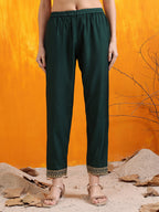 Sequined Embroidered Kurta With Pant & Embroidered Dupatta, Bottle-Green - Hiral Fashion | Grocsy