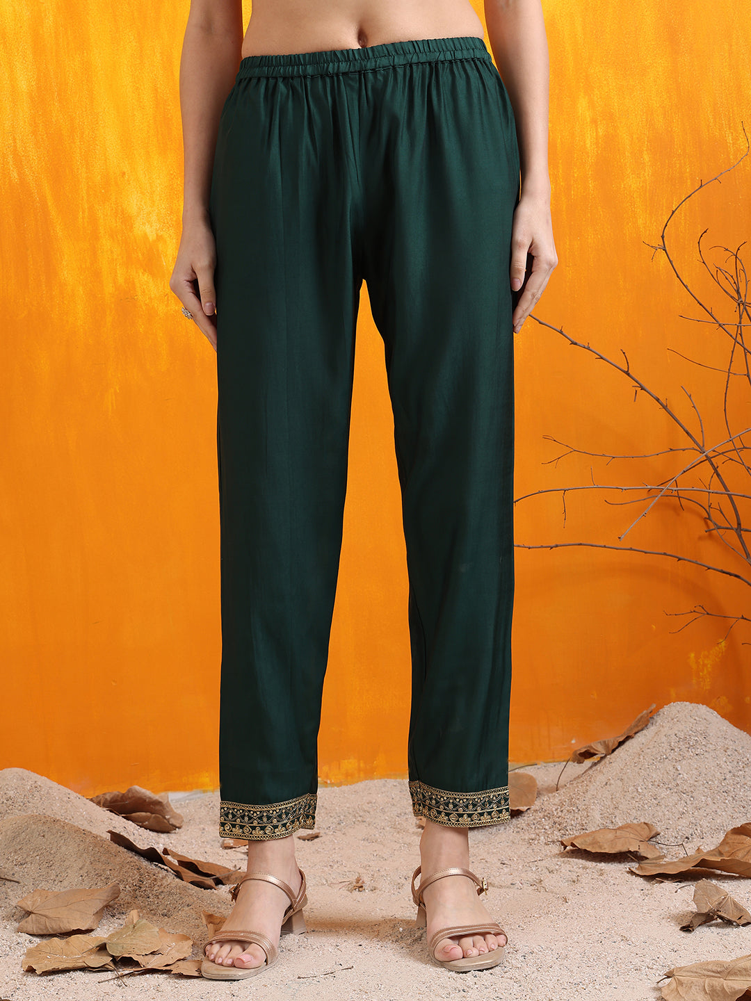 Sequined Embroidered Kurta With Pant & Embroidered Dupatta, Bottle-Green - Hiral Fashion | Grocsy