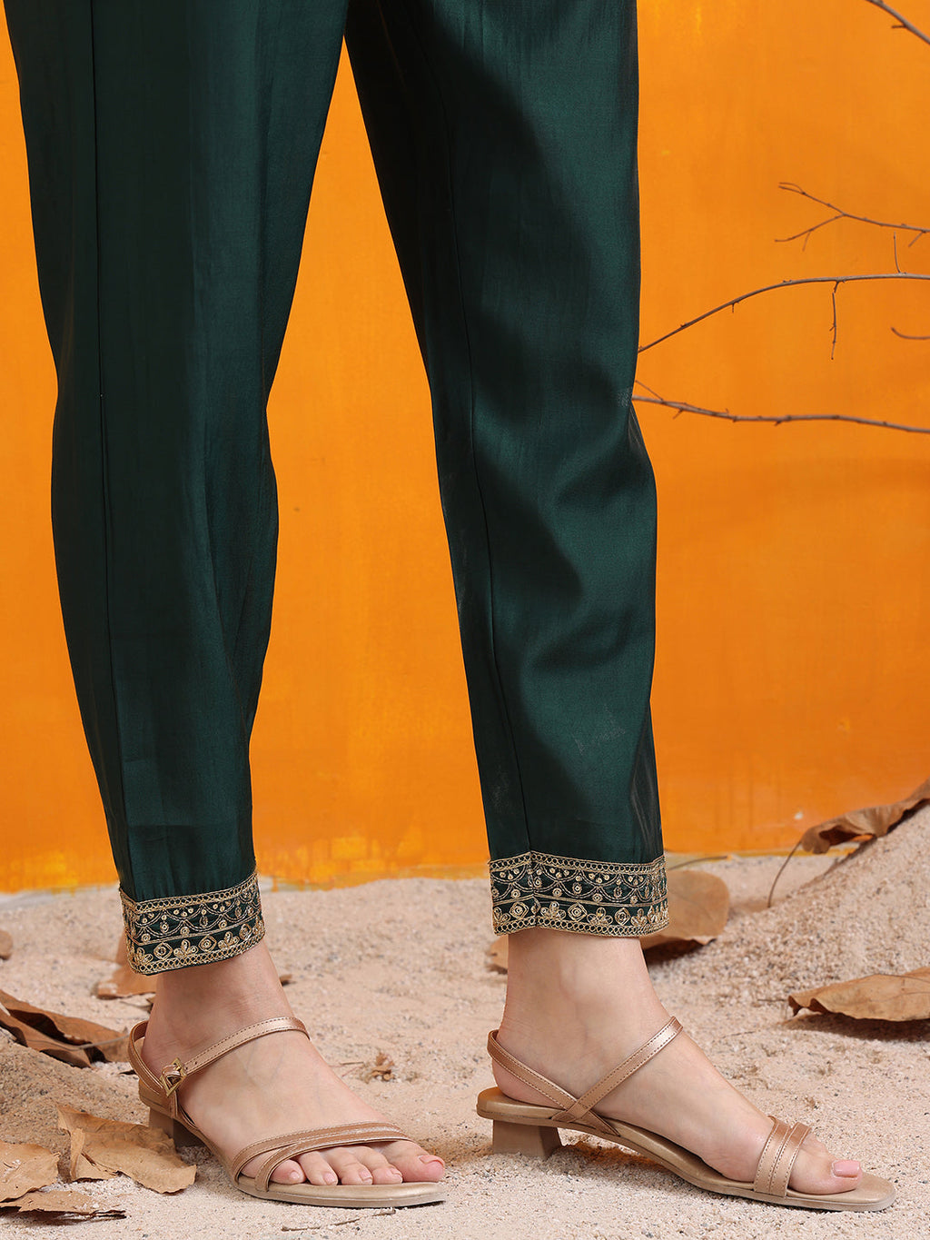 Sequined Embroidered Kurta With Pant & Embroidered Dupatta, Bottle-Green - Hiral Fashion | Grocsy
