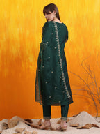 Sequined Embroidered Kurta With Pant & Embroidered Dupatta, Bottle-Green - Hiral Fashion | Grocsy