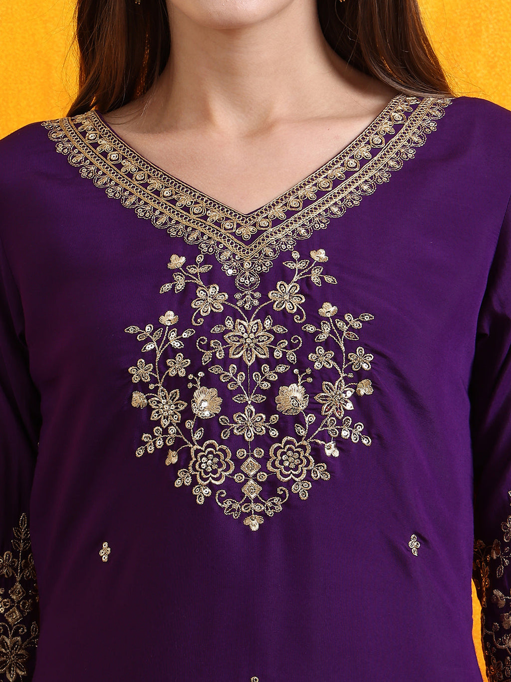 Sequined Embroidered Kurta With Pant & Embroidered Dupatta, Purple - Hiral Fashion | Grocsy