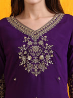 Sequined Embroidered Kurta With Pant & Embroidered Dupatta, Purple - Hiral Fashion | Grocsy