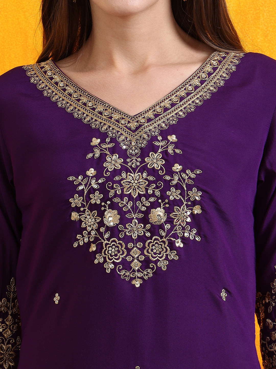 Sequined Embroidered Kurta With Pant & Embroidered Dupatta, Purple - Hiral Fashion | Grocsy