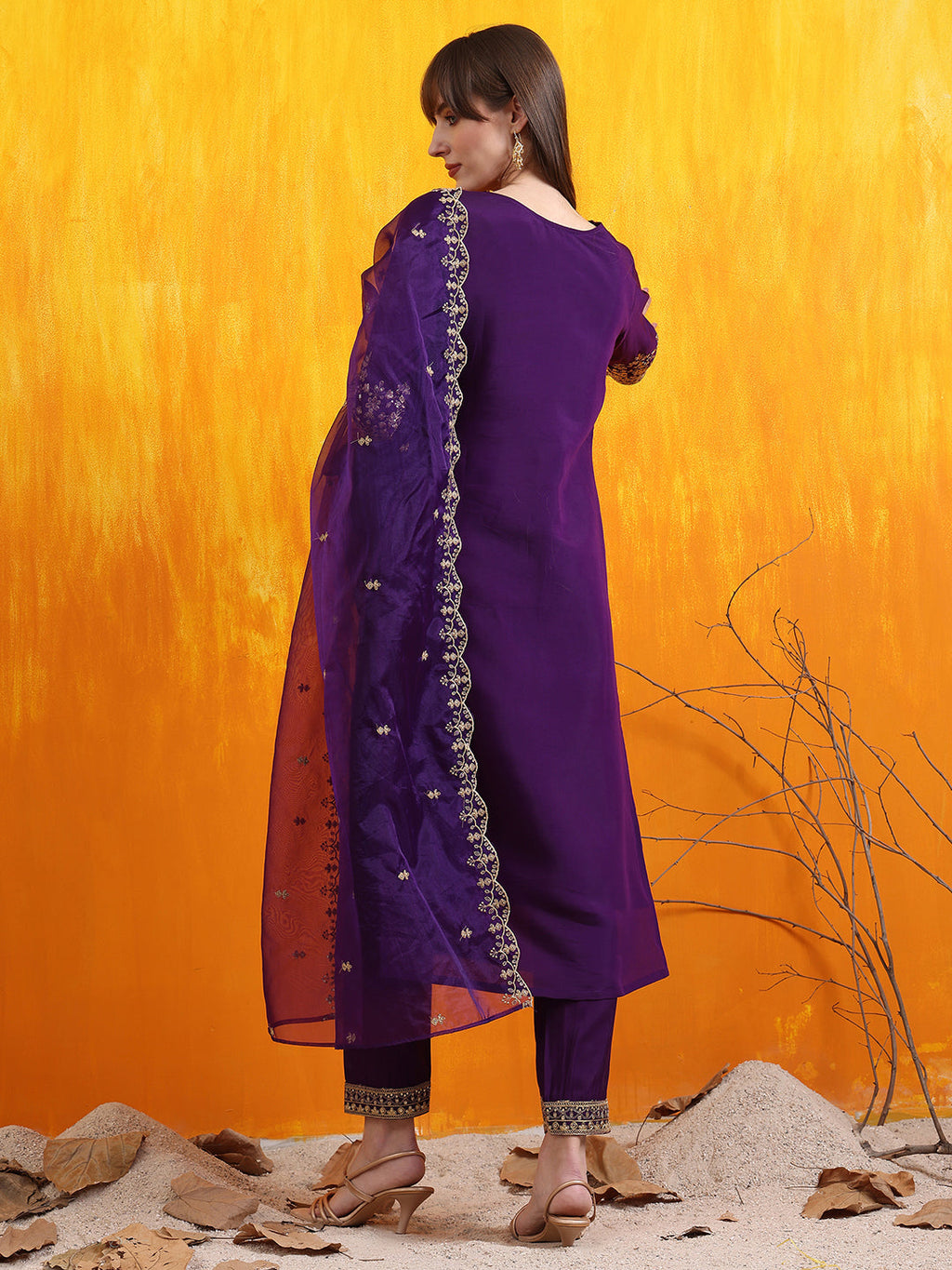 Sequined Embroidered Kurta With Pant & Embroidered Dupatta, Purple - Hiral Fashion | Grocsy