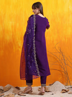 Sequined Embroidered Kurta With Pant & Embroidered Dupatta, Purple - Hiral Fashion | Grocsy
