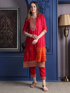 Embroidered Kurta With Pant & Two Toned Embroidered Dupatta, Pink - Hiral Fashion | Grocsy