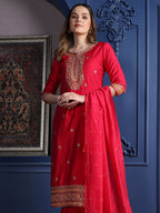 Embroidered Kurta With Pant & Two Toned Embroidered Dupatta, Pink - Hiral Fashion | Grocsy