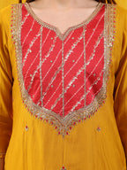Sequined Embroidered & Applique Patch Kurta With Pant & Printed Dupatta, Mustard - Hiral Fashion | Grocsy