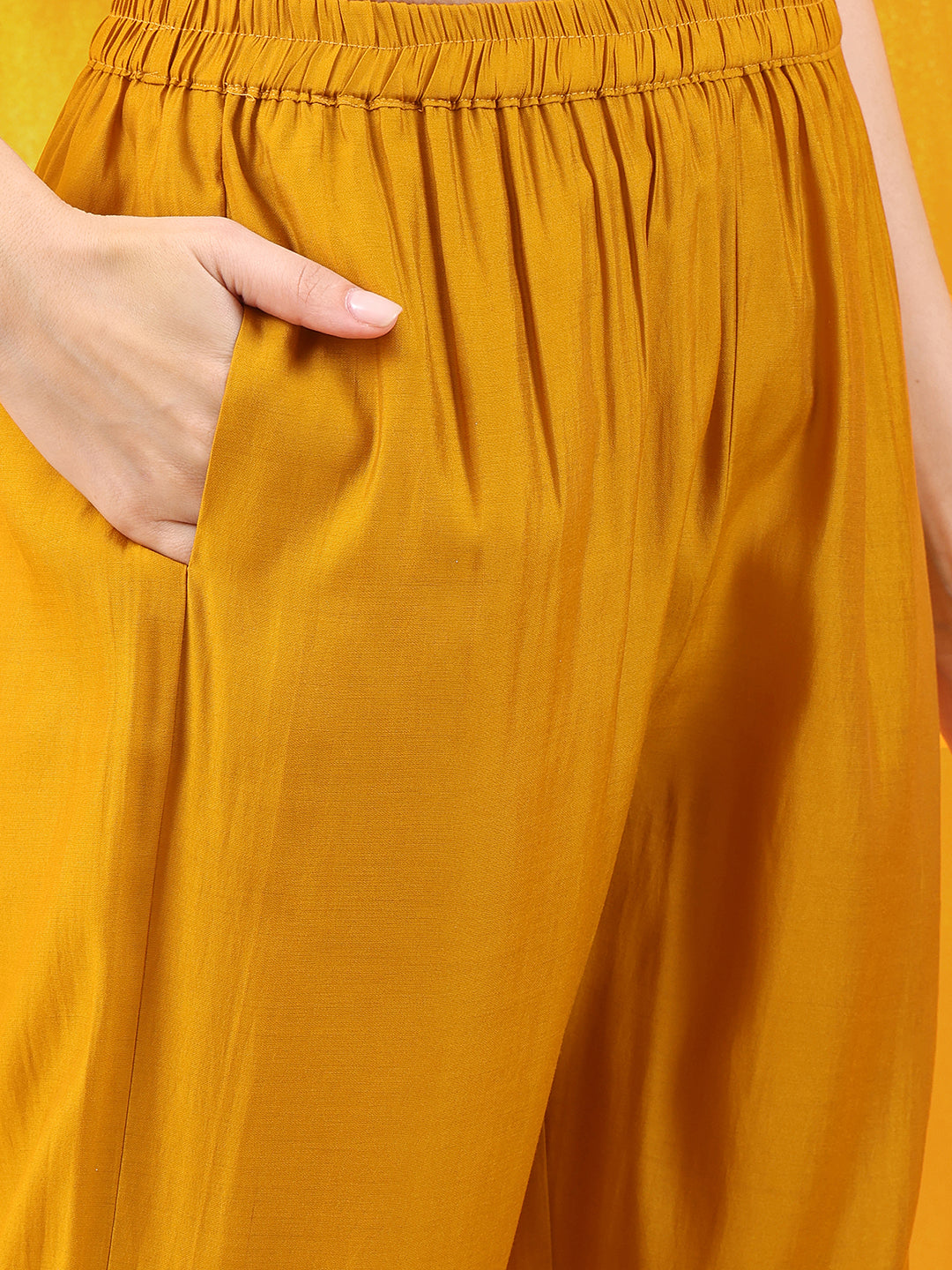 Sequined Embroidered & Applique Patch Kurta With Pant & Printed Dupatta, Mustard - Hiral Fashion | Grocsy