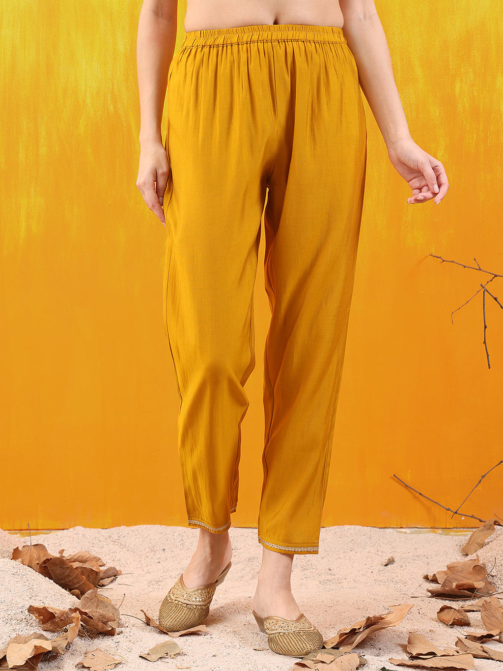 Sequined Embroidered & Applique Patch Kurta With Pant & Printed Dupatta, Mustard - Hiral Fashion | Grocsy