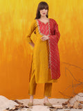 Sequined Embroidered & Applique Patch Kurta With Pant & Printed Dupatta, Mustard - Hiral Fashion | Grocsy