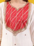 Sequined Embroidered & Applique Patch Kurta With Pant & Printed Dupatta, White - Hiral Fashion | Grocsy