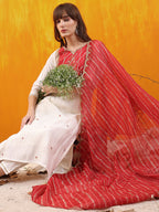 Sequined Embroidered & Applique Patch Kurta With Pant & Printed Dupatta, White - Hiral Fashion | Grocsy