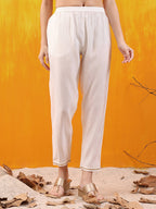 Sequined Embroidered & Applique Patch Kurta With Pant & Printed Dupatta, White - Hiral Fashion | Grocsy