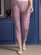 Embroidered Kurta With Pant & Organza Embroidered Dupatta, Lavender - Hiral Fashion | Grocsy