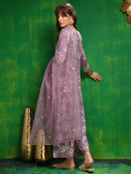 Embroidered & Floral Printed Kurta With Palazzo Pant & Embroidered Dupatta, Lavender - Hiral Fashion | Grocsy