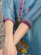 Hand Embroidered Kurta With Pant & Dual Toned Dupatta, Blue - Hiral Fashion | Grocsy