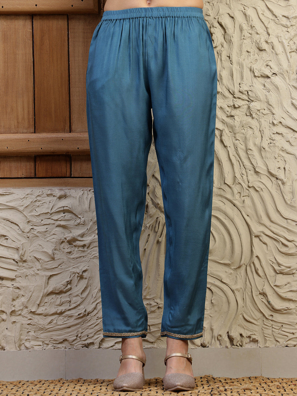 Hand Embroidered Kurta With Pant & Dual Toned Dupatta, Blue - Hiral Fashion | Grocsy