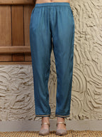 Hand Embroidered Kurta With Pant & Dual Toned Dupatta, Blue - Hiral Fashion | Grocsy