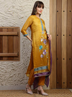 Hand Embroidered Kurta With Pant & Dual Toned Dupatta, Mustard - Hiral Fashion | Grocsy