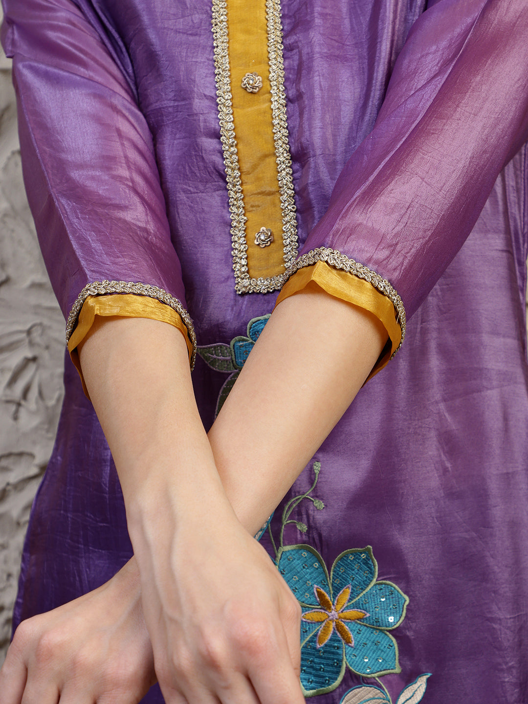 Hand Embroidered Kurta With Pant & Dual Toned Dupatta, Purple - Hiral Fashion | Grocsy