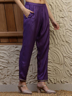 Hand Embroidered Kurta With Pant & Dual Toned Dupatta, Purple - Hiral Fashion | Grocsy