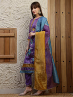 Hand Embroidered Kurta With Pant & Dual Toned Dupatta, Purple - Hiral Fashion | Grocsy