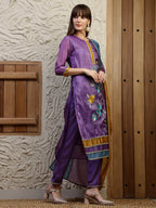 Hand Embroidered Kurta With Pant & Dual Toned Dupatta, Purple - Hiral Fashion | Grocsy