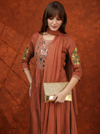Mirror Embroidered Kurta With Pant & Embroidered Dupatta, Rust - Hiral Fashion | Grocsy