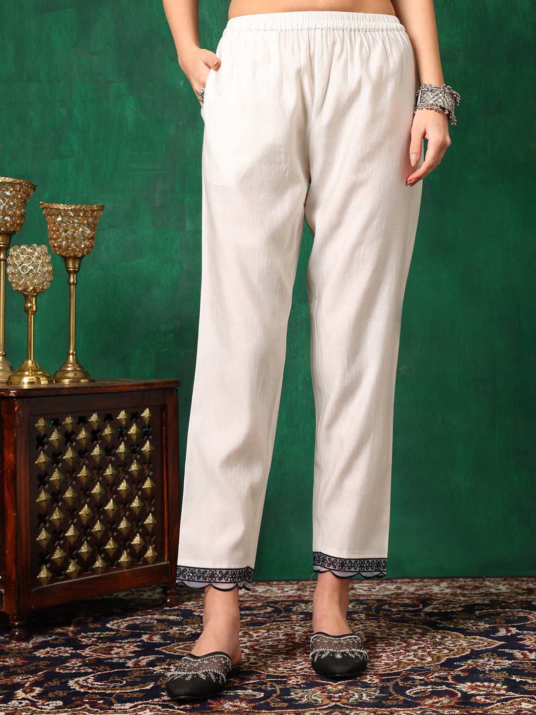 Embroidered Kurta With Pant & Embroidered Dupatta, White - Hiral Fashion | Grocsy
