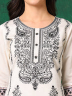 Embroidered Kurta With Pant & Embroidered Dupatta, White - Hiral Fashion | Grocsy