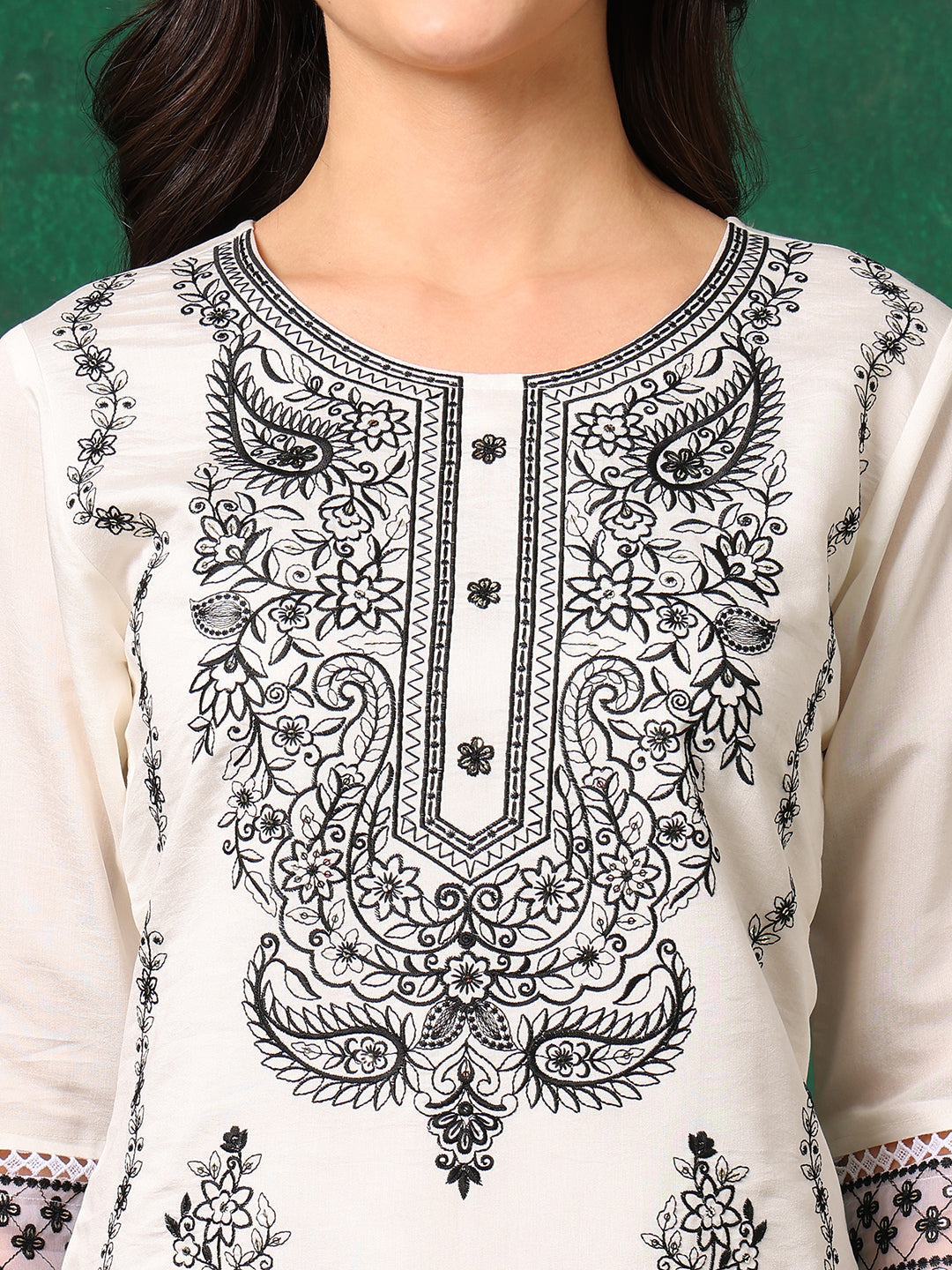 Embroidered Kurta With Pant & Embroidered Dupatta, White - Hiral Fashion | Grocsy