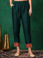 Embroidered Kurta With Pant & Embroidered Dupatta, Bottle-Green - Hiral Fashion | Grocsy