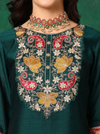 Embroidered Kurta With Pant & Embroidered Dupatta, Bottle-Green - Hiral Fashion | Grocsy