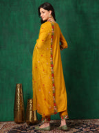 Aline Embroidered Kurta With Pant & Embroidered Dupatta, Mustard - Hiral Fashion | Grocsy
