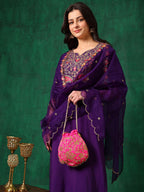 Embroidered Kurta With Pant & Embroidered Dupatta, Purple - Hiral Fashion | Grocsy