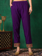 Embroidered Kurta With Pant & Embroidered Dupatta, Purple - Hiral Fashion | Grocsy