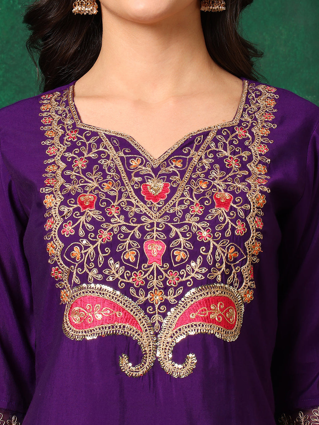 Embroidered Kurta With Pant & Embroidered Dupatta, Purple - Hiral Fashion | Grocsy