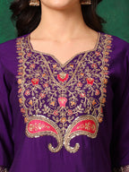 Embroidered Kurta With Pant & Embroidered Dupatta, Purple - Hiral Fashion | Grocsy