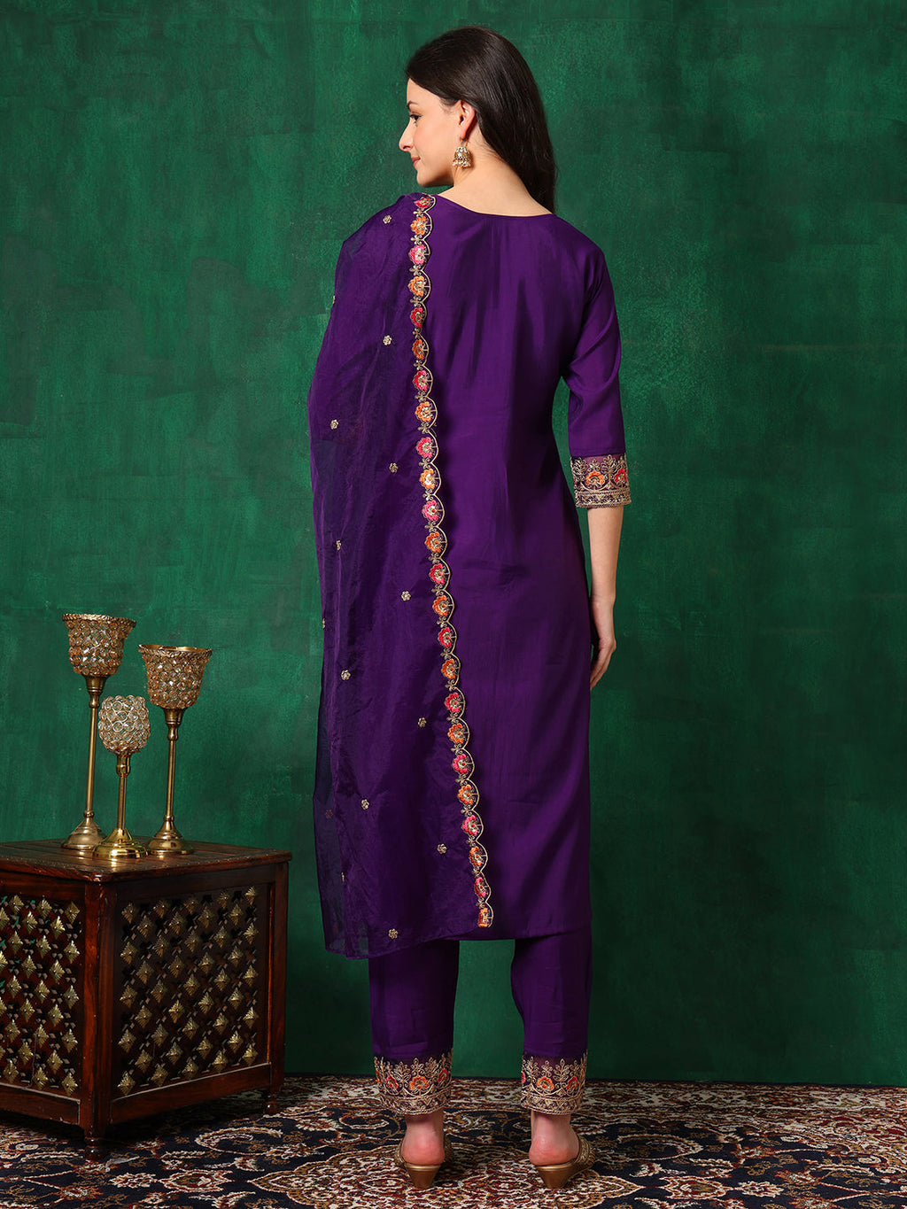 Embroidered Kurta With Pant & Embroidered Dupatta, Purple - Hiral Fashion | Grocsy