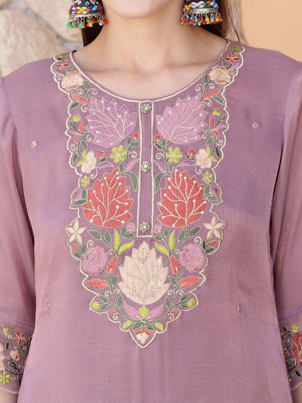 Embroidered Kurta With Pant & Embroidered Dupatta, Purple - Hiral Fashion | Grocsy