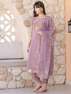 Embroidered Kurta With Pant & Embroidered Dupatta, Purple - Hiral Fashion | Grocsy