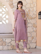 Embroidered Kurta With Pant & Embroidered Dupatta, Purple - Hiral Fashion | Grocsy
